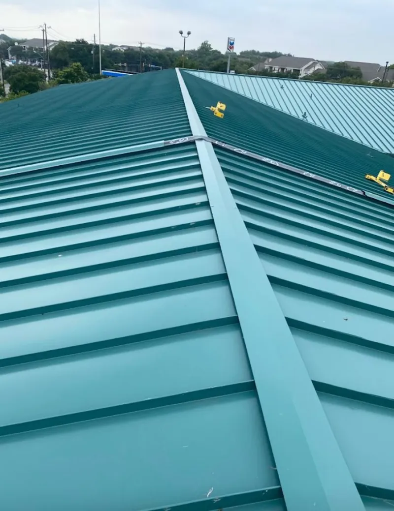 Green commercial metal roof ridge and valley for Metal Roof Repair in The Acreage
